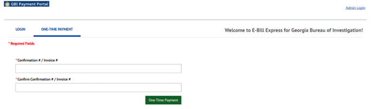 Screenshot of first page of payment portal