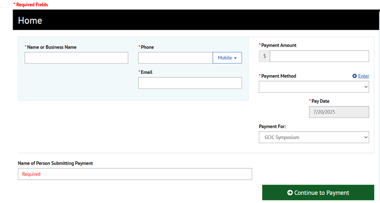 Screenshot of payment form