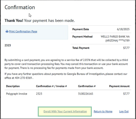 Screenshot of payment confirmation