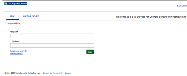 Login screen